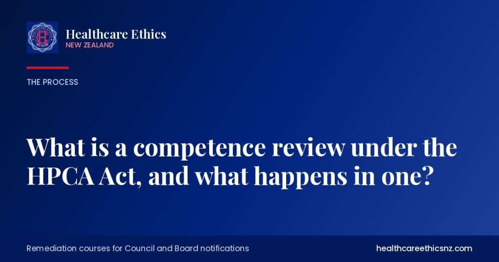 What is a competence review under the HPCA Act, and what happens in one?