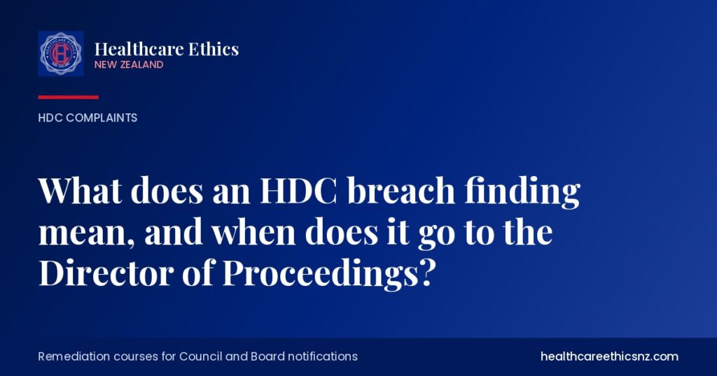 What does an HDC breach finding mean, and when does it go to the Director of Proceedings?