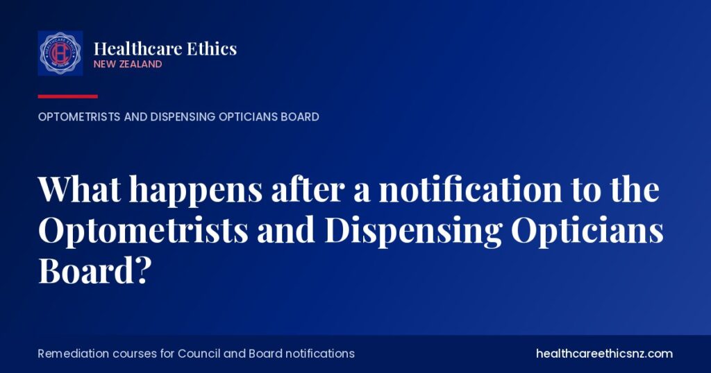 What happens after a notification to the Optometrists and Dispensing Opticians Board?